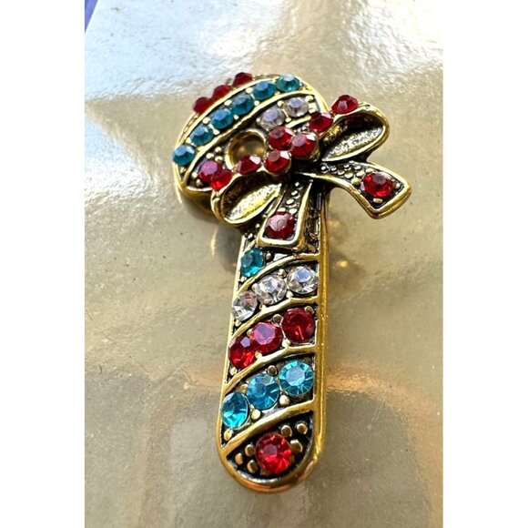 Candy Cane Brooch Pin New Christmas Jewelry Crystal Accents Candyland Ca… - Picture 8 of 13